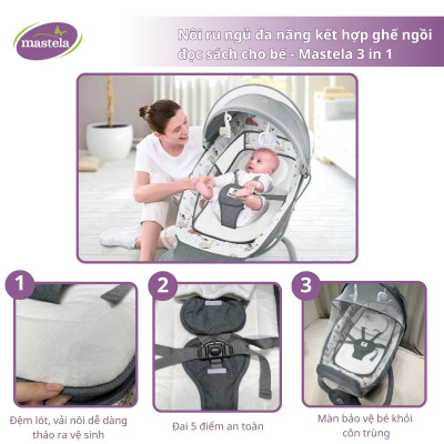 [NEW COLLECTIONS] Nôi ru ngủ đa năng kết hợp ghế ngồi đọc sách cho bé - Mastela 3 in 1 (từ sơ sinh đến 36 tháng) 8207 - 8208 - 8209